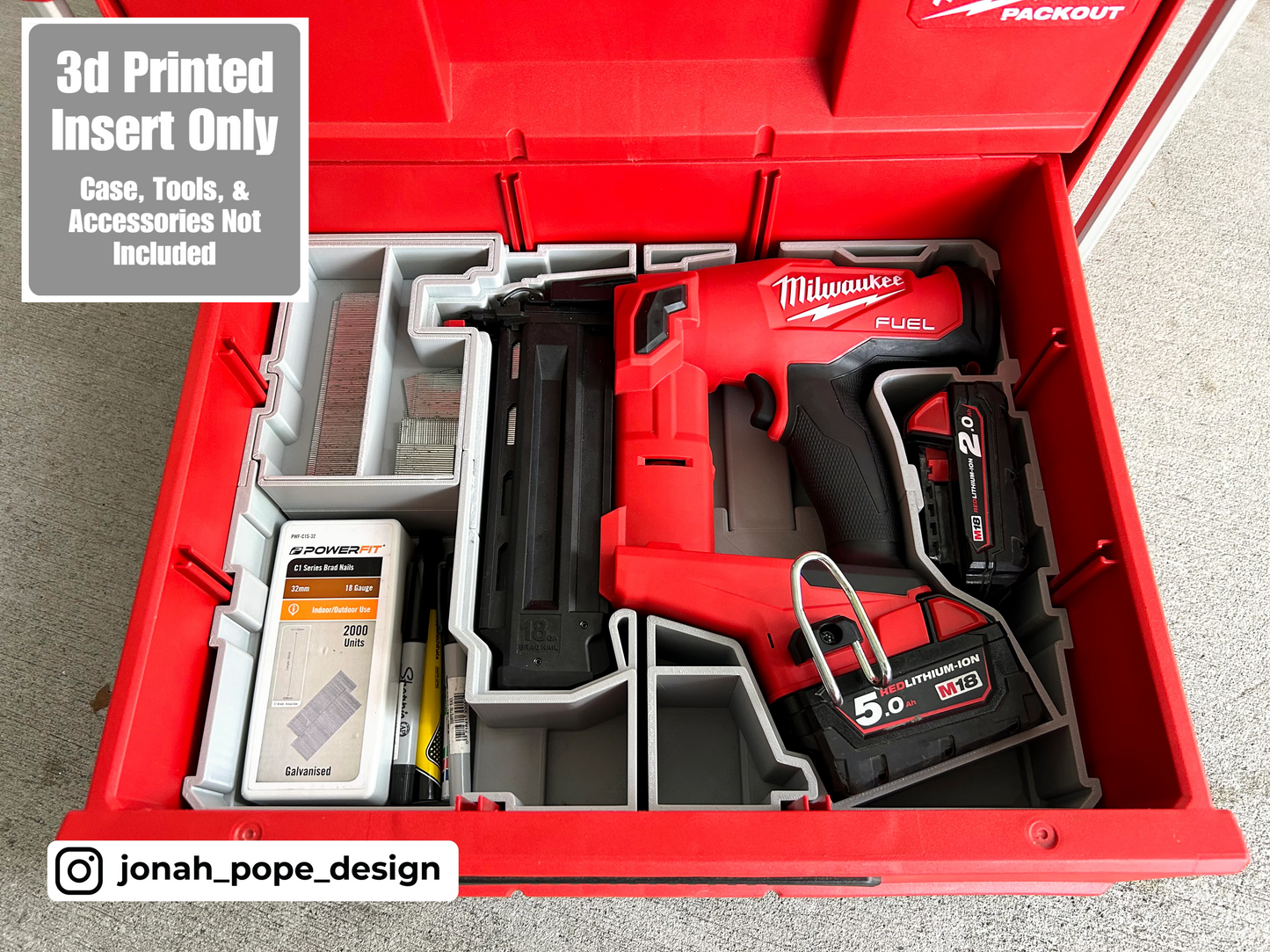 M18 Brad Nailer Insert for Milwaukee Packout Toolbox Drawer  | Jonah Pope Design (Insert-only)