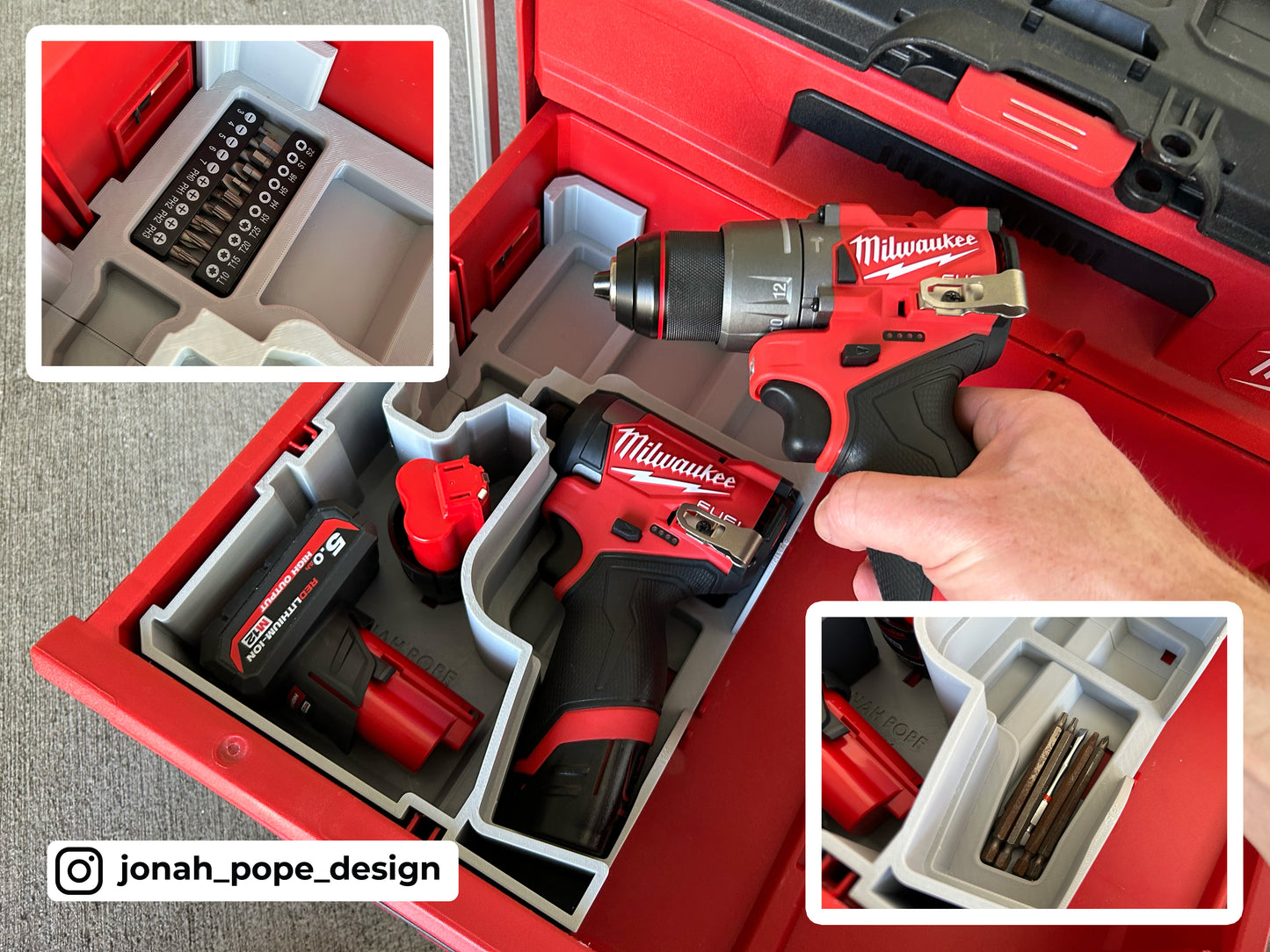 Packout Tool Box Drawer Insert for M12 Drill and Impact Driver Gen3  | Jonah Pope Design (Insert-only)