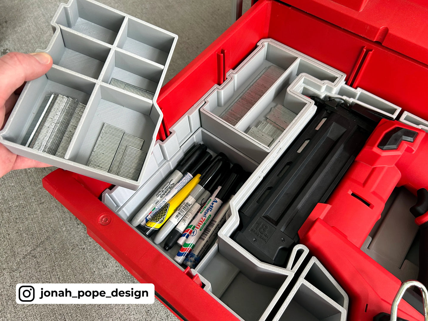 M18 Brad Nailer Insert for Milwaukee Packout Toolbox Drawer  | Jonah Pope Design (Insert-only)