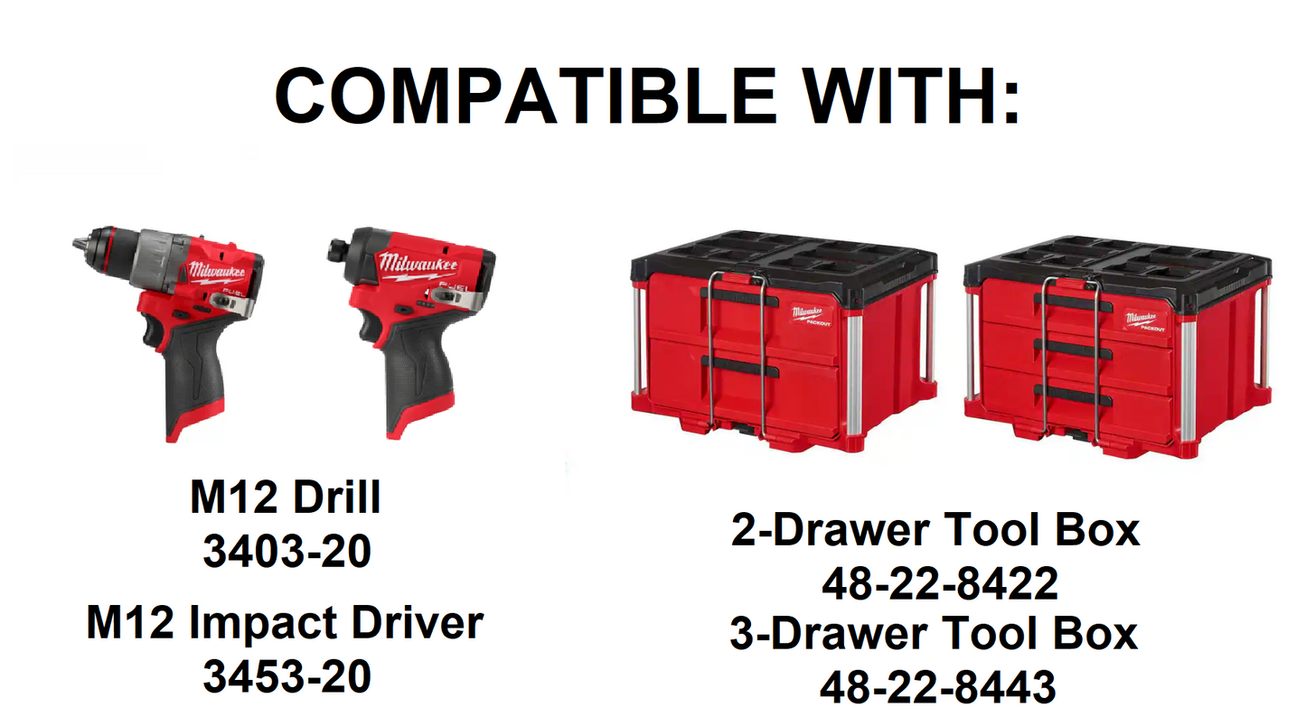 Packout Tool Box Drawer Insert for M12 Drill and Impact Driver Gen3  | Jonah Pope Design (Insert-only)