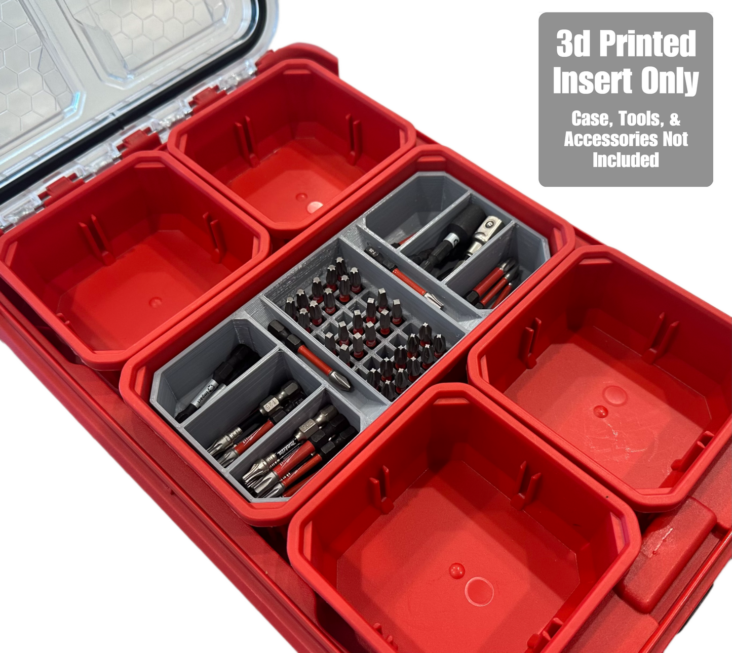 Impact bit holder insert for Milwaukee PACKOUT Low Profile Organizers (6 Compartment + 2 Quick Access + 40 Bit)  | Insert Only