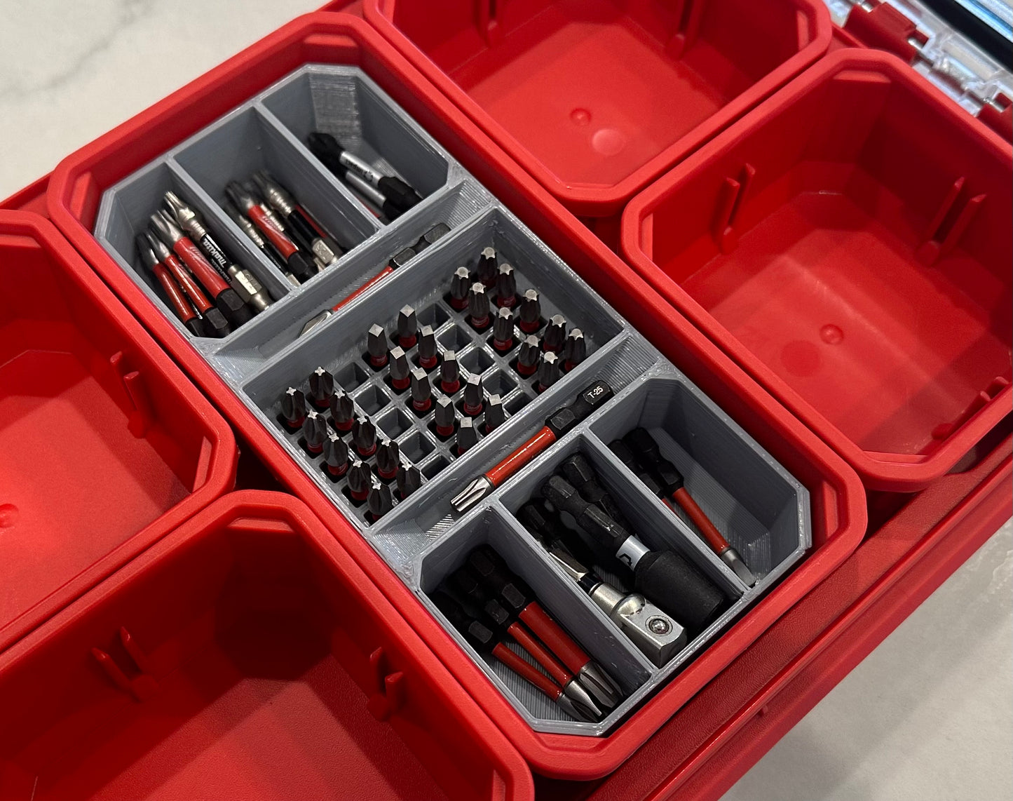 Impact bit holder insert for Milwaukee PACKOUT Low Profile Organizers (6 Compartment + 2 Quick Access + 40 Bit)  | Insert Only