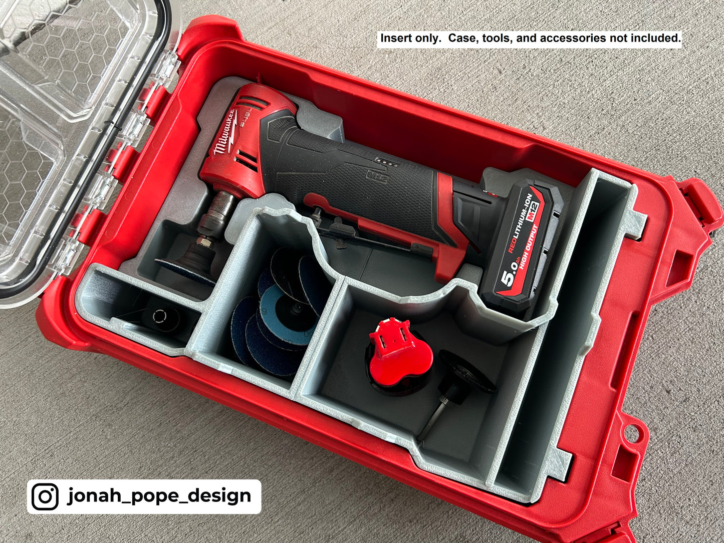 Milwaukee Packout Insert for M12 Right Angle Die Grinder  | Jonah Pope Design (Insert-only)