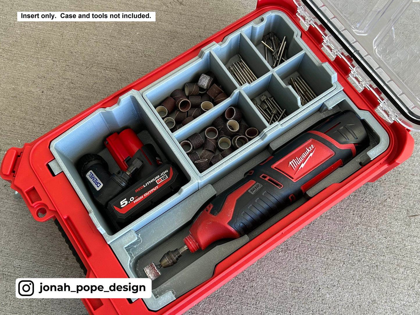 M12 Rotary Dremel Tool Insert for Milwaukee Packout  | Jonah Pope Design (Insert-only)