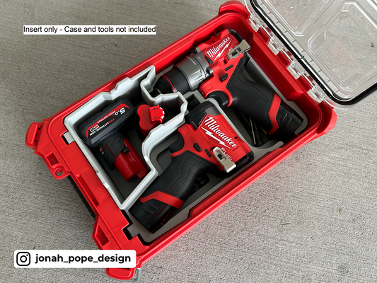 Milwaukee Packout Insert for M12 Drill and Impact Driver Gen3  | Jonah Pope Design (Insert-only)